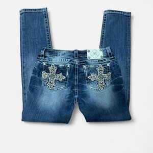 Miss Me Blue Boot Cut Jeans with Embellished Pockets